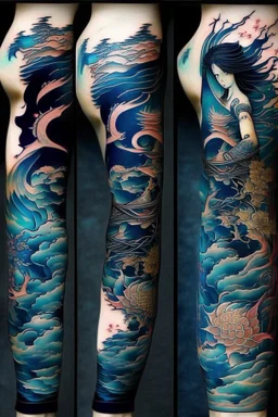 Tattoo sleeve zodiac sign aquarius ukiyo-e