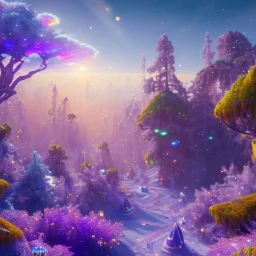 blue gold and violet landscape with multicolored crystals falling from the sky, full of details, smooth, bright sunshine，soft light atmosphere, light effect，vaporwave colorful, concept art, smooth, extremely sharp detail, finely tuned detail, ultra high definition, 8 k, unreal engine 5, ultra sharp focus