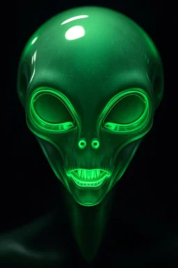 A transparent, hollow, glowing, face , a negative photo , 8k, high resolution for a big head alien in green, without a mouth