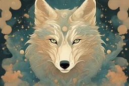portrait of a mystic wolf, by victo ngai, by Hokusai, rbg, psychedelic, fractals, sacred geometry, medicine, sacred
