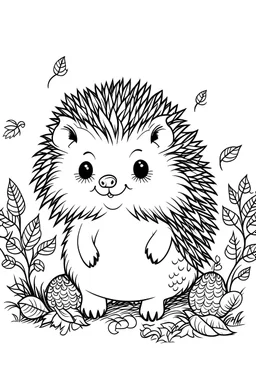 A cute little hedgehog coloring pages for kids, white background, full body, only use outline, no shadows, clear and well outlined