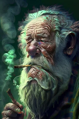 Grizzly old man smoking weed, super high definition