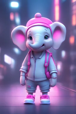 cartoon cute elephant with white and sneakers, Cyberpunk realism style, front view,, zbrush, Arys Chien and light magenta, lit children, 32k uhd, street fashion, round,8k,HD