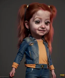 Female Minion toddler, steampunk, full body, red hair, leather jacket, dramatic lighting, hyper realistic