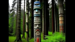 A cool gray isle of gloom designed in pacific Northwest totem poles painted by George Inness