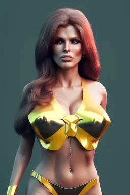 Portrait, Raquel Welch, Ultra realistic, retro futuristic style, Science Ninja Team Gatchaman style, wide angle view, soft color, highly detailed, unreal engine 5, ray tracing, RTX, lumen lighting, ultra detail, volumetric lighting, 3d, finely drawn, high definition.