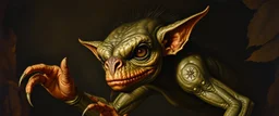 master oil painting by Rembrandt, creature from before the dinosaur gremlin