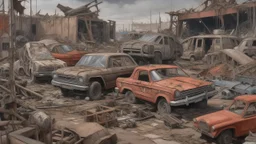 A reddish gray trashed junkyard with broken down construction vehicles painted by Leonardo da Vinci