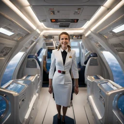 A flight attendant on board a starship.