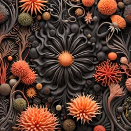 3D rendering of Expressively detailed and intricate of a hyperrealistic “HR Giger”: Dune movie inspired, ernst haeckel botanical in black, front view, vines cable, scientific, single object, vivid colour, coral, fungi, black background, cosmic fractals, octane render, 8k post-production, dendritic, artstation: award-winning: professional portrait: atmospheric: commanding: fantastical: clarity: 16k: ultra quality: striking: brilliance: stunning colors: amazing depth