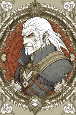 Geralt from the Witcher in the style of Amano from final fantasy