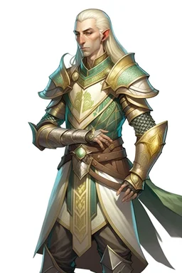 d&d high elf cleric male in his thirties wearing medieval armor with hands behind her back