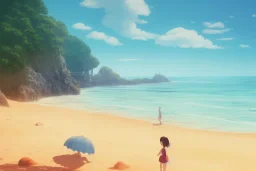 a beach, cinematic angle, studio ghibli, wes anderson, volumetric lighting, breathtaking, beautiful composition, elegant, digital art, detailed, oil painting, hyperrealistic, sharp focus, 8k