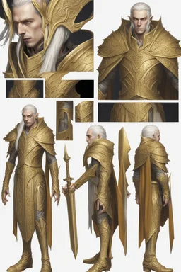 High elf wearing gold hemed white cloak