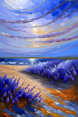 With a palette knife the wind, waves on the lavender fields. Meaning is created: by the energy of the stroke.