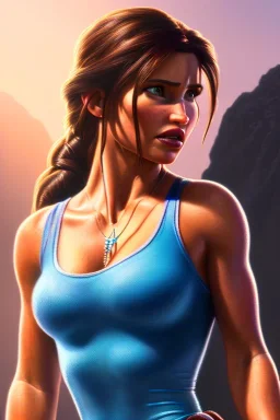 hyper realist, hyper detailed, stunningly beautiful Lara Croft, athletic realistic body, by greg rutkowski, magali villeneuve, artgerm, wlop, rossdraws, concept art, digital painting