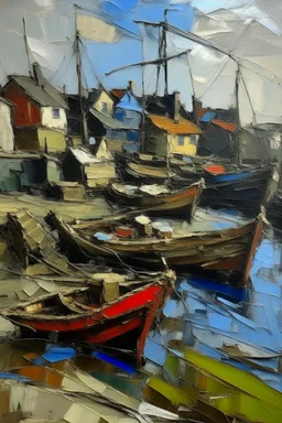 English fishing port in the style of frank Auerbach