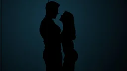 one athletic man silhouette standing very close to one woman silhouette against a modern wall. He leans toward her confidently, one arm resting against the wall beside her. Woman looks up at him, her face mostly hidden. romantic tension,. His face is partly in shadow,, fit build, black fitted shirt. Dark indistinct background, black, charcoal, and deep tones, cinematic