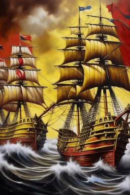 Pirates ships flag painting