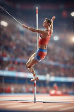 pole vaulting in the Olympics ,,bokeh like f/0.8, tilt-shift lens 8k, high detail, smooth render, down-light, unreal engine