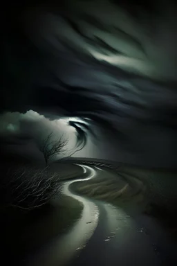 dark sky with whirling wind around a pathway