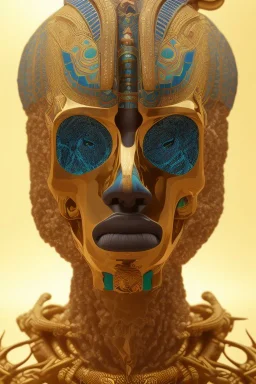 Anunnaki black male African Egyptian alien, cracks in the voodoo head, wicked, eyes, crown, Elephant, 8k, finely detailed, photo realistic, tiger turquoise skull head gold dragon space alien snow skeleton gold olmec silver crown silver eyes