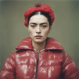Frida khalo , red, autochrome, plastic puffy jacket