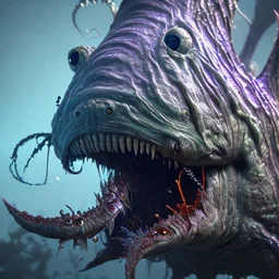 fluid ink angler fish creature, unreal engine 5, 8k resolution, photorealistic, ultra detailed