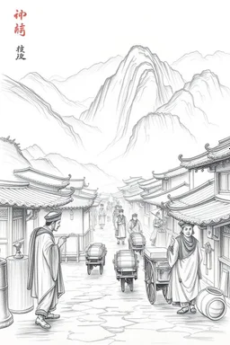 trading caravan Hexi Corridor silk road in ancient times in the style of Zeng Fanzhi pencil sketch