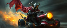 ghost train gokart illithid crusader with gloves bewildered looks beyond really powerful, fantasy illustration in the style of Rembrandt, motion blur background
