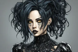 Create a wild, imaginative, full body, goth punk girl with highly detailed facial features, in the vector graphic style of Nirak1,Christopher Lee, and Cristiano Siqueira, vibrant colors, 3d vector