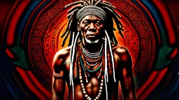 hyperrealistic ultradetailed portrait with tribal style,extremely far angle shot, full body view african shaman poltergeist,blow in didgeridoo,white tribal signs extremely textured and ultradetailed white dreadlocks,ultradetailed shuttered textures with reflexion in water textures ,ultradetailed face,sharp body edges, tribal painted tattoes,extremely sharp colours, extremely deep colours,omnious intricate,high saturation, baroque light,octane render, dynamic,motion, 8k, HDR