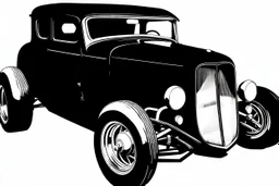 black 1932 ford hotrod, black line drawing on white, vector