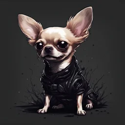 mutated chihuahua in black aesthetic art style
