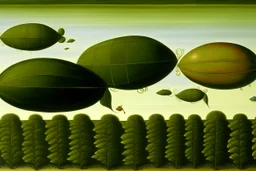 Olive green airships in the sky painted by Henri Rousseau