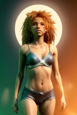 Shakira artist, Realistic image, natural waist up portrait, natural busty , perfect eyes, glow, circle iris. concept art, smooth, unreal engine 5, god lights, ray tracing, RTX, lumen lighting, ultra detail, volumetric lighting, 3d, finely drawn, high definition, 4k.