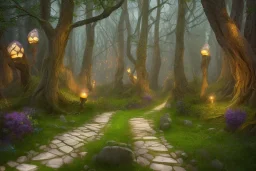  stone path lanterns forest