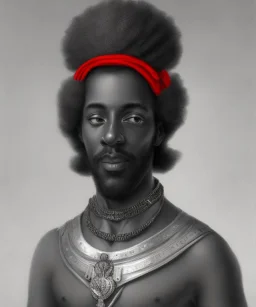 Negro Felipe, african slave, red uniform, red headband, short beard