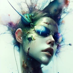  insects, nest, face, 3D, leaning pose, watercolor illustration by <agnes cecile> <Yoji Shinkawa>,