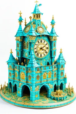 A light cyan clockwork castle designed in German folk art painted by Vincent van Gogh