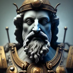 a greek marmor statue of zeus, steam punk, scary, horror, realistic, made in octane, cinematic, movie, CGI, ultra-realistic, extremely detailed octane rendering, 8K, VRAY Super Real ar 2:3, dof photorealistic futuristic 50mm lens hard lighting dark gray tintype photograph, realistic lighting, sephia colors