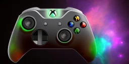 shiney xbox elite controller slick design. nebula backround . sunflare . centered