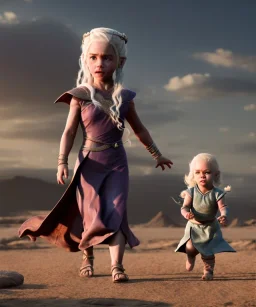 Daenerys Targaryen toddler, full body, dramatic lighting, angry, hyper realistic,