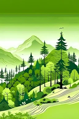 رشد انسان در طبیعت کوهستانی با درختانی سبز