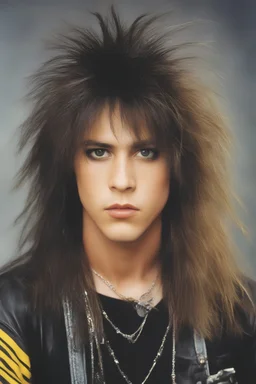 full color image, 1980's yearbook photo, teenager, Frank Carlton Serafino Feranna Jr. aka Nikki Sixx, 14 years old, Motley Crue, photorealistic, --ar 9:16 --style raw