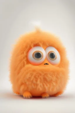 3D Cute fluffy orange soft Puppet of a baby monster, emotive eyes, electron microscope photography, 35mm lens, photorealistic, 3D, octane render, unreal engine, sweet, in the style of Pixar, white background