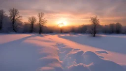 snow, sunset