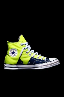 A converse sneaker with India's flag printed on the material, green, white and yellow