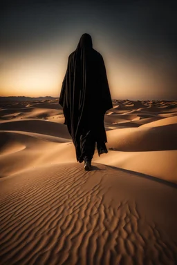 Photography Mistery of Black Ghost Man Arabian,Walking alonely on desert darkness night background