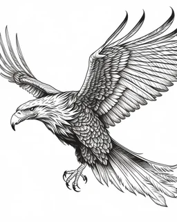 realistic Eagle in Flight idea, line art, background, vector, svg, black outline on white background, leave plenty of white space beetween lines for coloring, tattoo style, tattoo idea,full body, minimalist